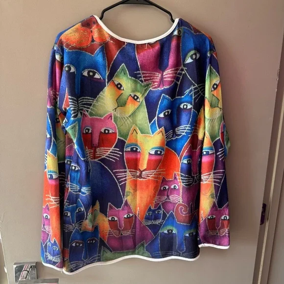 Colorful Abstract Cat Print Long Sleeve Sweater - Picture 5 of 5